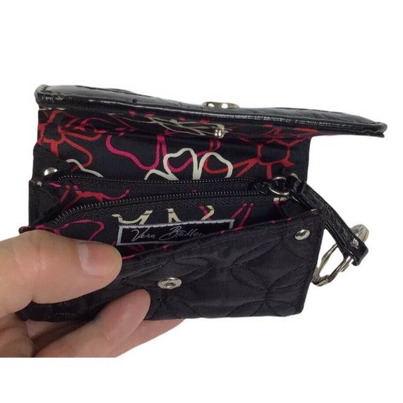 Vera Bradley Black Quilted Keychain Coin Purse Zippered Pocket 4 Compartments - Picture 3 of 7